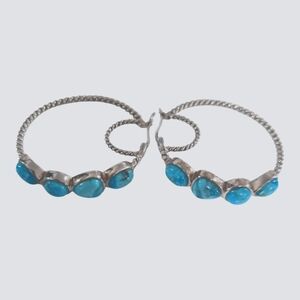 Blue turquiose rhodium over silver hoop earrings
